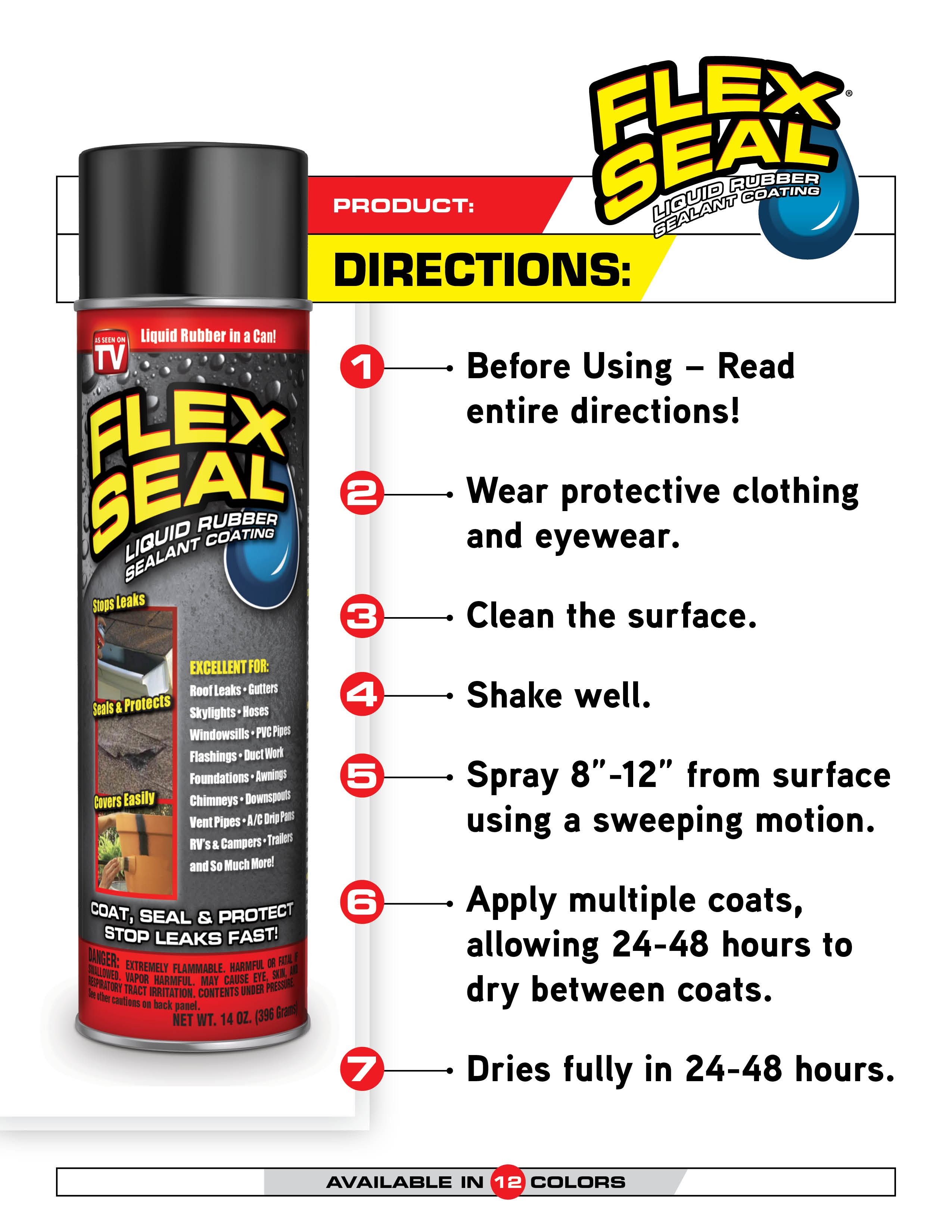 Flex Seal Aerosol Liquid Rubber Sealant Coating, 14 oz, Black